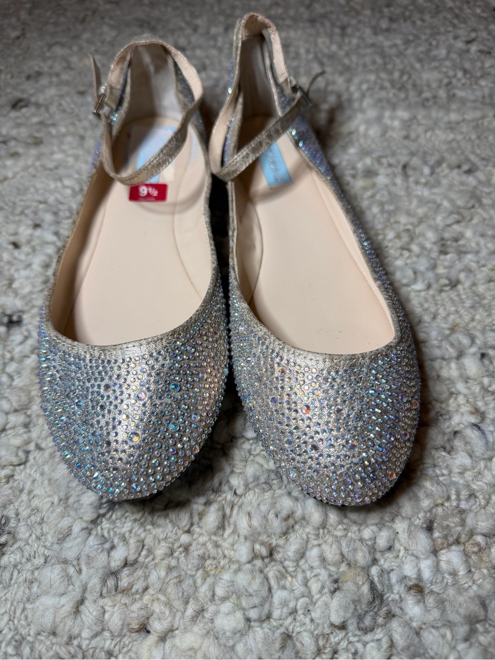 Betsey Johnson Silver Glitter Rhinestone Ballet Flats